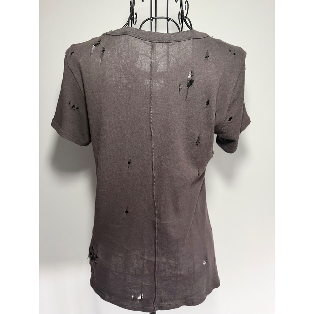 Chaser Womens Distressed Studded Chevron T-Shirt Gray Cotton XS - Picture 5 of 5